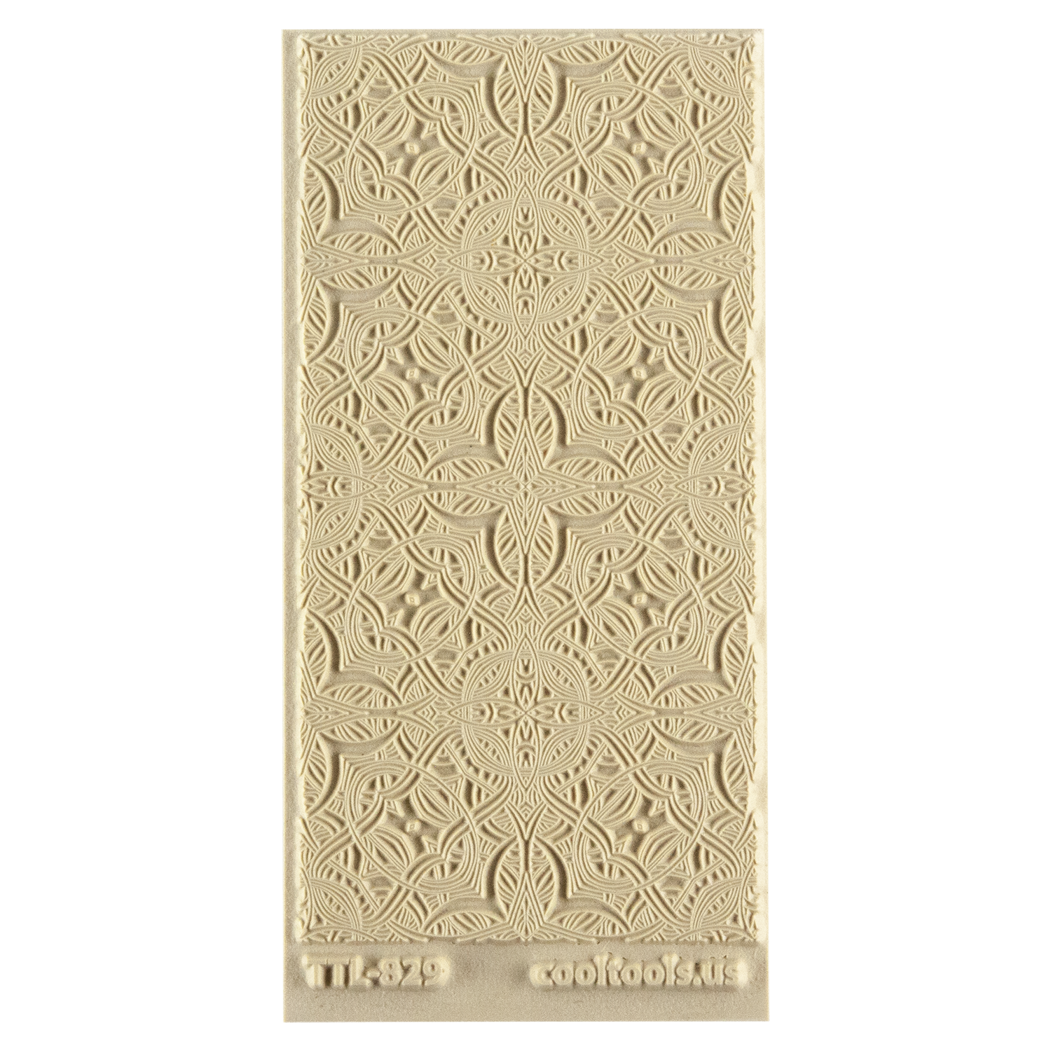 Texture Tile - Celtic Entanglements. Beige Texture Tiles are flexible, washable and can be used with any soft clay. Spritz with CoolSlip or dust on Dry Powder Release for stick-free impressions when using metal clay and polymer clay.