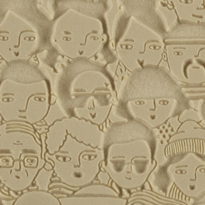 Texture Tile - A Face in the Crowd Embossed. Beige Texture Tiles are flexible, washable and can be used with any soft clay. Spritz with CoolSlip or dust on Dry Powder Release for stick-free impressions when using metal clay and polymer clay.