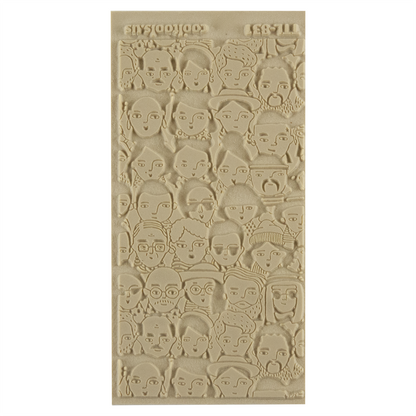Texture Tile - A Face in the Crowd Embossed. Beige Texture Tiles are flexible, washable and can be used with any soft clay. Spritz with CoolSlip or dust on Dry Powder Release for stick-free impressions when using metal clay and polymer clay.