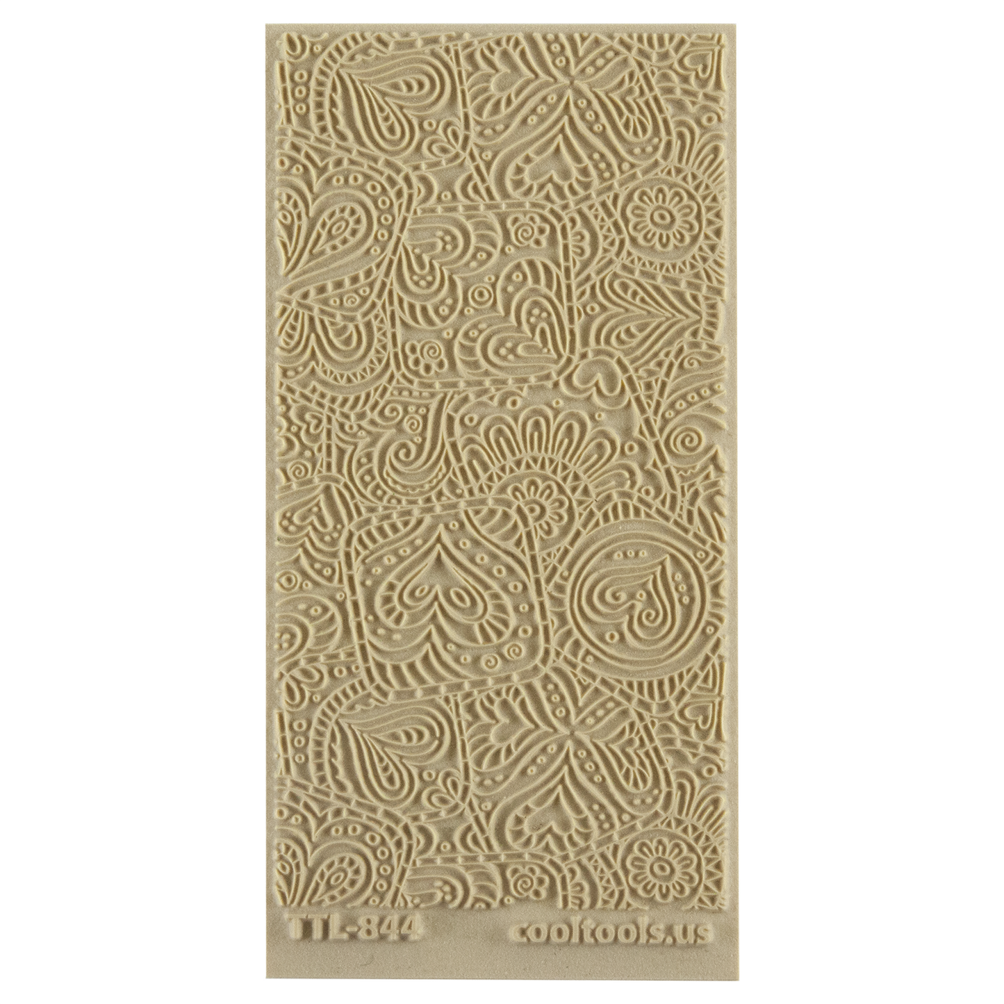 Texture Tile - Doodling Hearts. Beige Texture Tiles are flexible, washable and can be used with any soft clay. Spritz with CoolSlip or dust on Dry Powder Release for stick-free impressions when using metal clay and polymer clay.
