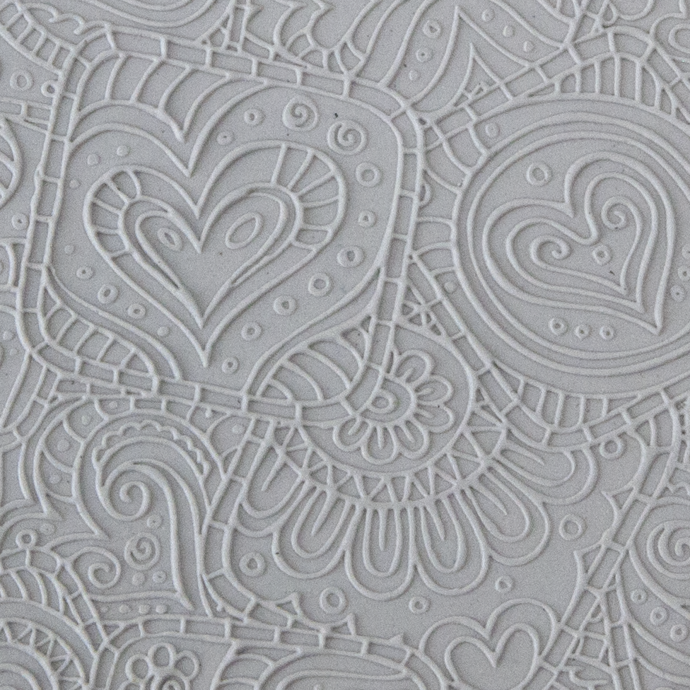 Texture Tile - Doodling Hearts Fineline sample rolled into clay