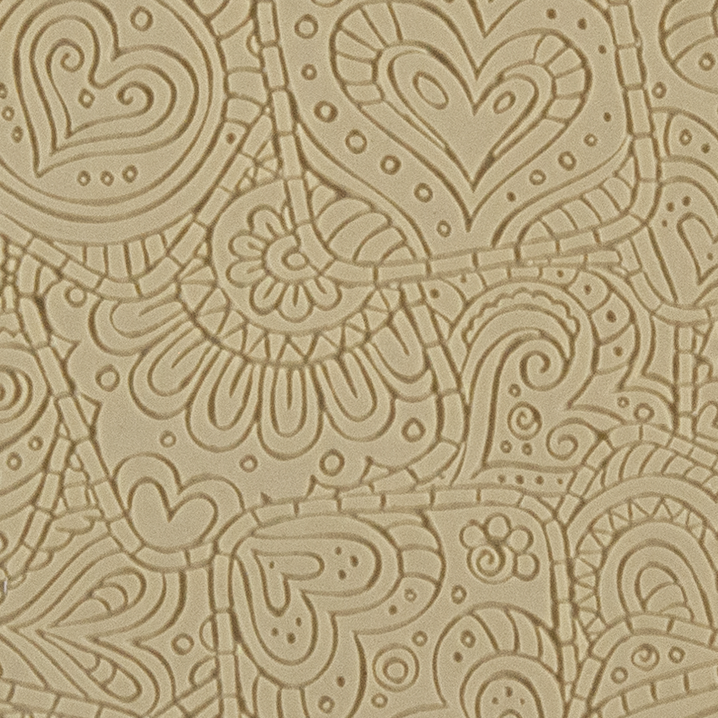 Texture Tile - Doodling Hearts Fineline. Beige Texture Tiles are flexible, washable and can be used with any soft clay. Spritz with CoolSlip or dust on Dry Powder Release for stick-free impressions when using metal clay and polymer clay.