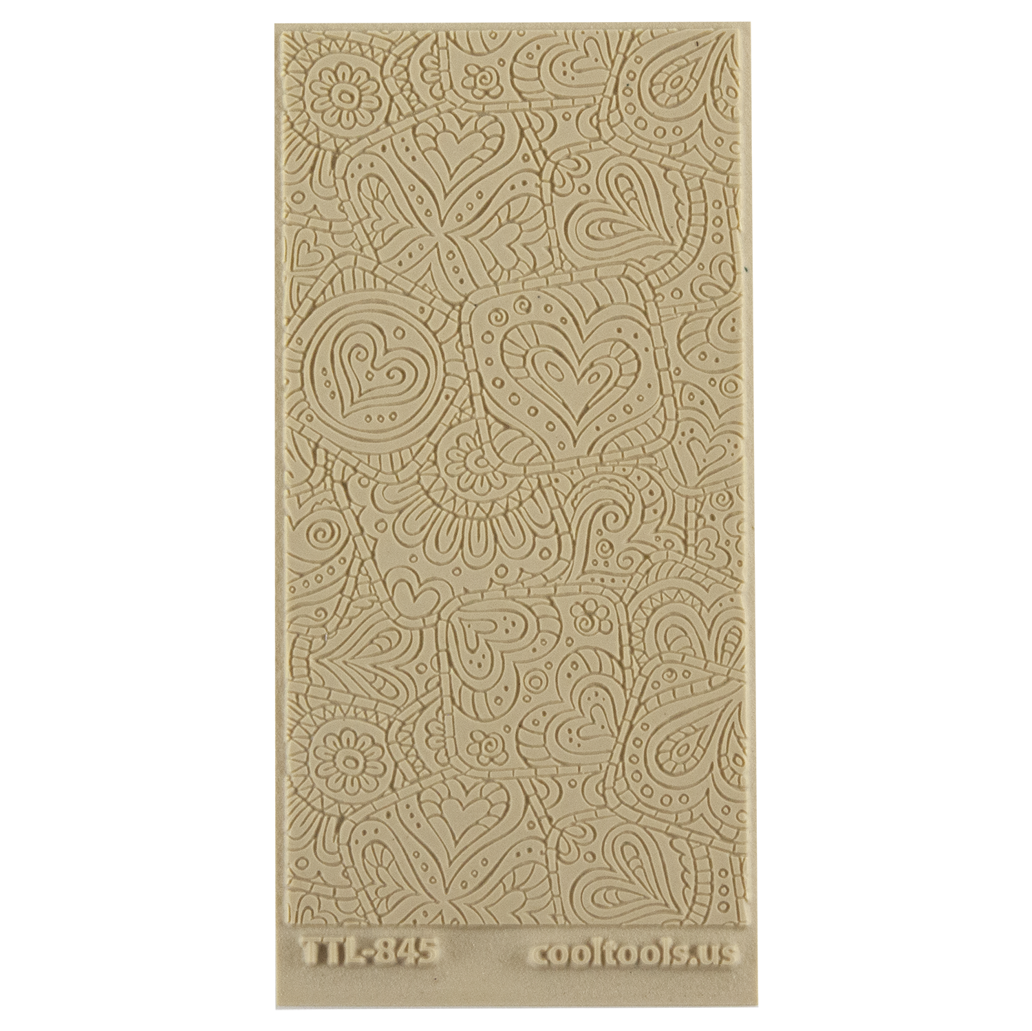 Texture Tile - Doodling Hearts Fineline. Beige Texture Tiles are flexible, washable and can be used with any soft clay. Spritz with CoolSlip or dust on Dry Powder Release for stick-free impressions when using metal clay and polymer clay.