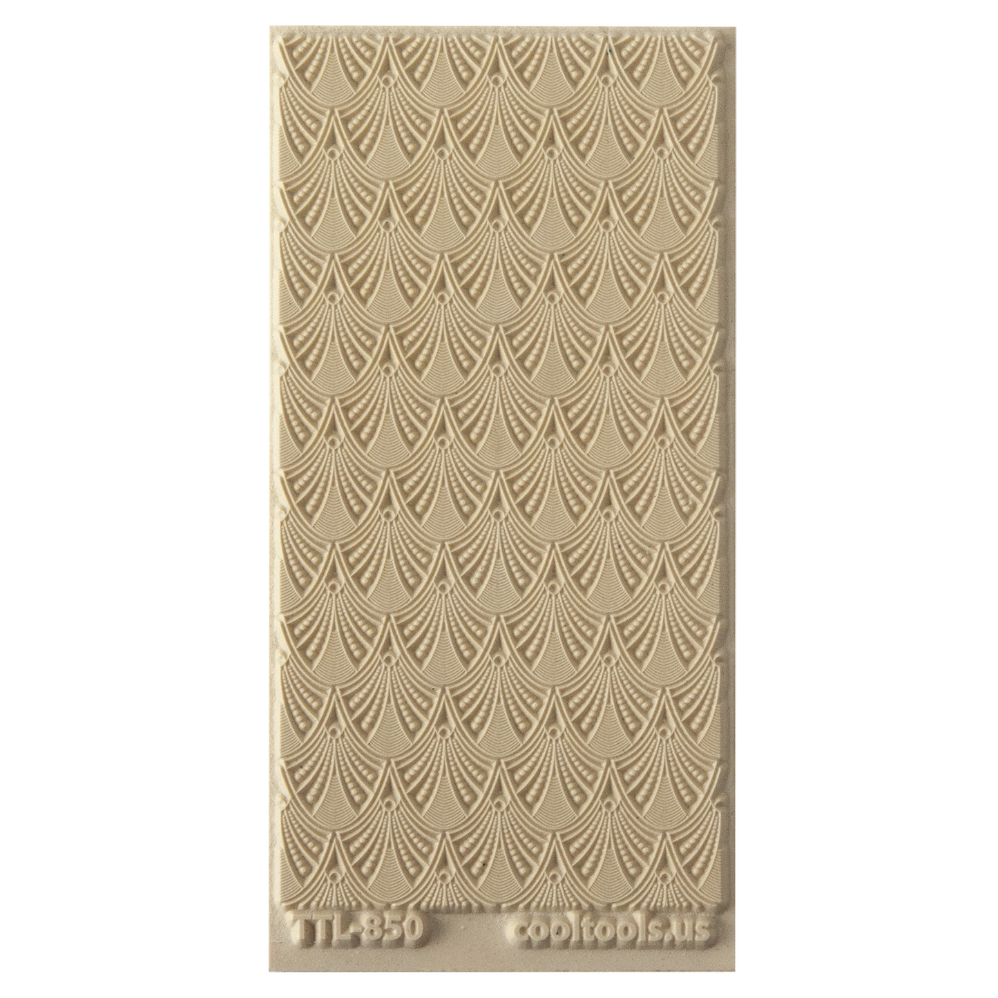 Texture Tile - Art Deco Arches. Beige Texture Tiles are flexible, washable and can be used with any soft clay. Spritz with CoolSlip or dust on Dry Powder Release for stick-free impressions when using metal clay and polymer clay.