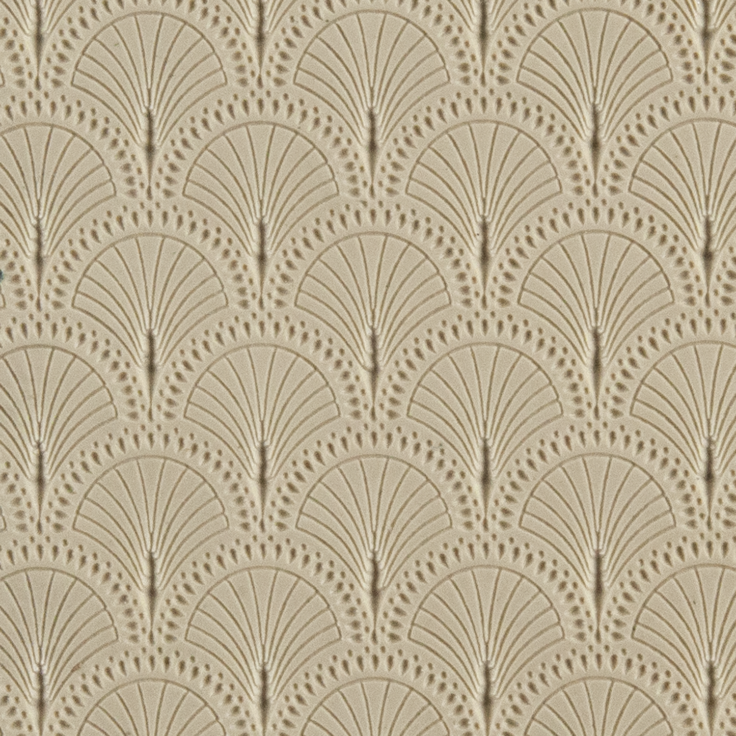 Texture Tile - Art Deco Shells Embossed. Beige Texture Tiles are flexible, washable and can be used with any soft clay. Spritz with CoolSlip or dust on Dry Powder Release for stick-free impressions when using metal clay and polymer clay.