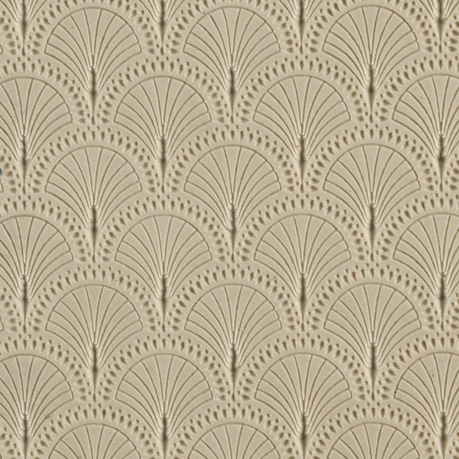 Texture Tile - Art Deco Shells Embossed. Beige Texture Tiles are flexible, washable and can be used with any soft clay. Spritz with CoolSlip or dust on Dry Powder Release for stick-free impressions when using metal clay and polymer clay.