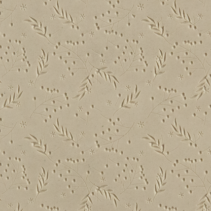 Texture Tile - Berry Branches Embossed. Beige Texture Tiles are flexible, washable and can be used with any soft clay. Spritz with CoolSlip or dust on Dry Powder Release for stick-free impressions when using metal clay and polymer clay.