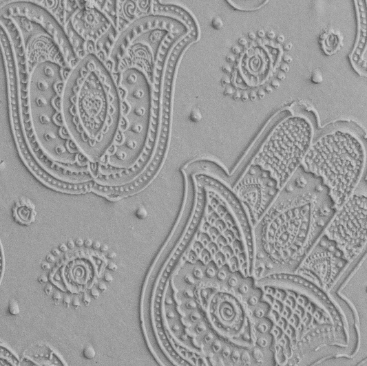 Texture Tile - Hamsas Embossed sample rolled into clay