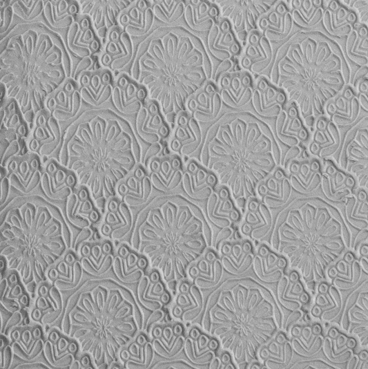 Texture Tile - Medallion Motif Embossed sample rolled into clay