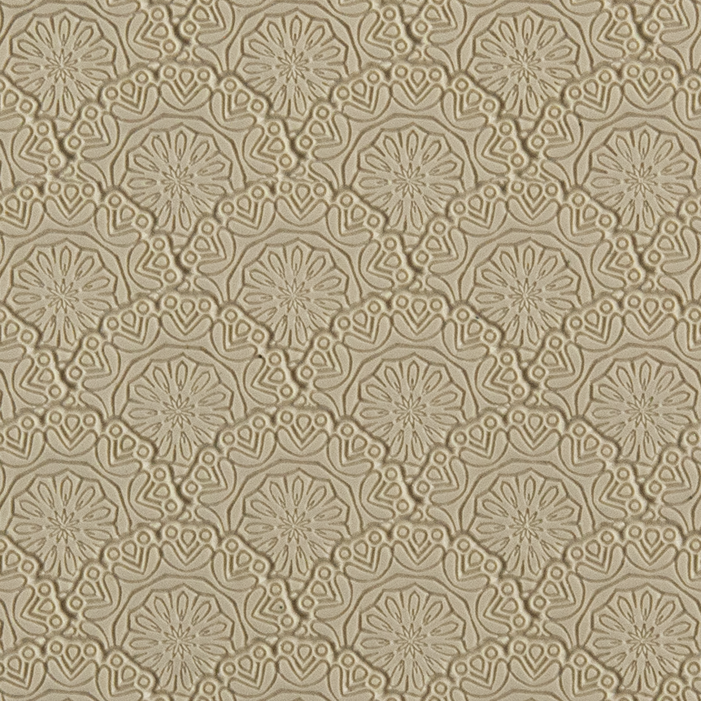 Texture Tile - Medallion Motif Embossed. Beige Texture Tiles are flexible, washable and can be used with any soft clay. Spritz with CoolSlip or dust on Dry Powder Release for stick-free impressions when using metal clay and polymer clay.