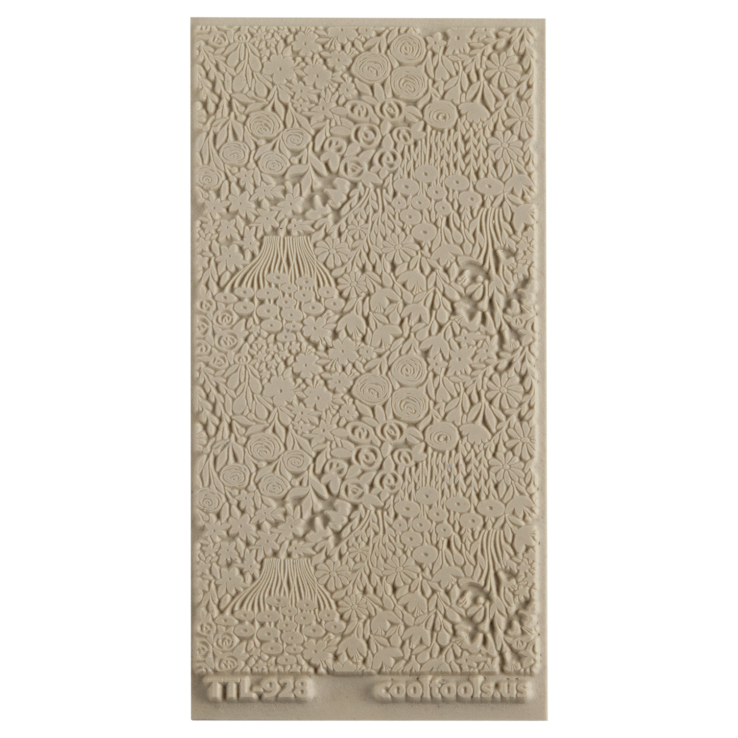 Texture Tile - Field of Flowers. Beige Texture Tiles are flexible, washable and can be used with any soft clay. Spritz with CoolSlip or dust on Dry Powder Release for stick-free impressions when using metal clay and polymer clay.