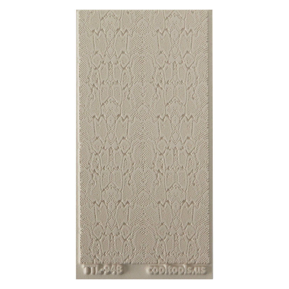 Texture Tile - Snakeskin. Beige Texture Tiles are flexible, washable and can be used with any soft clay. Spritz with CoolSlip or dust on Dry Powder Release for stick-free impressions when using metal clay and polymer clay.