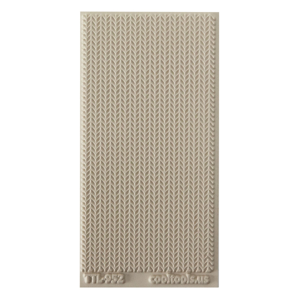 Texture Tile - Knitted Sweater. Beige Texture Tiles are flexible, washable and can be used with any soft clay. Spritz with CoolSlip or dust on Dry Powder Release for stick-free impressions when using metal clay and polymer clay.