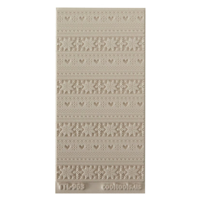 Texture Tile - Christmas Sweater Embossed. Beige Texture Tiles are flexible, washable and can be used with any soft clay. Spritz with CoolSlip or dust on Dry Powder Release for stick-free impressions when using metal clay and polymer clay.