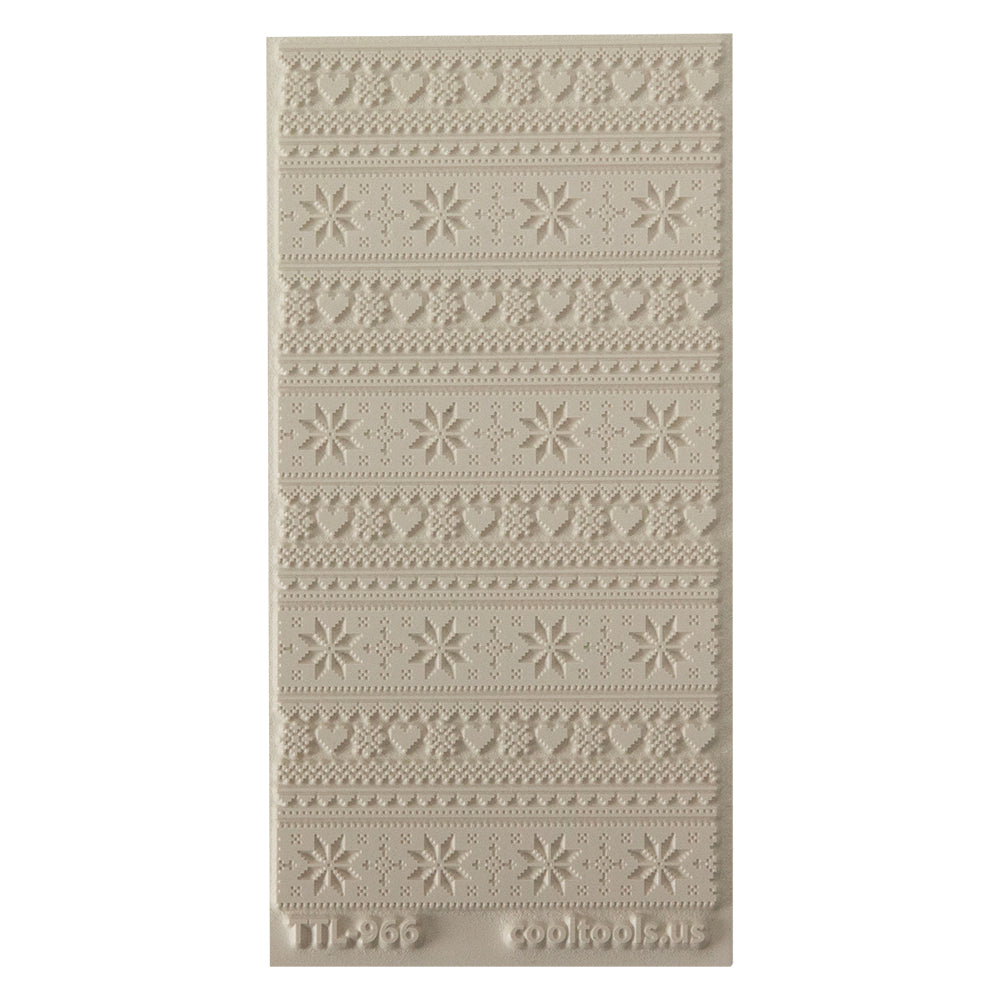 Texture Tile - Christmas Sweater. Beige Texture Tiles are flexible, washable and can be used with any soft clay. Spritz with CoolSlip or dust on Dry Powder Release for stick-free impressions when using metal clay and polymer clay.