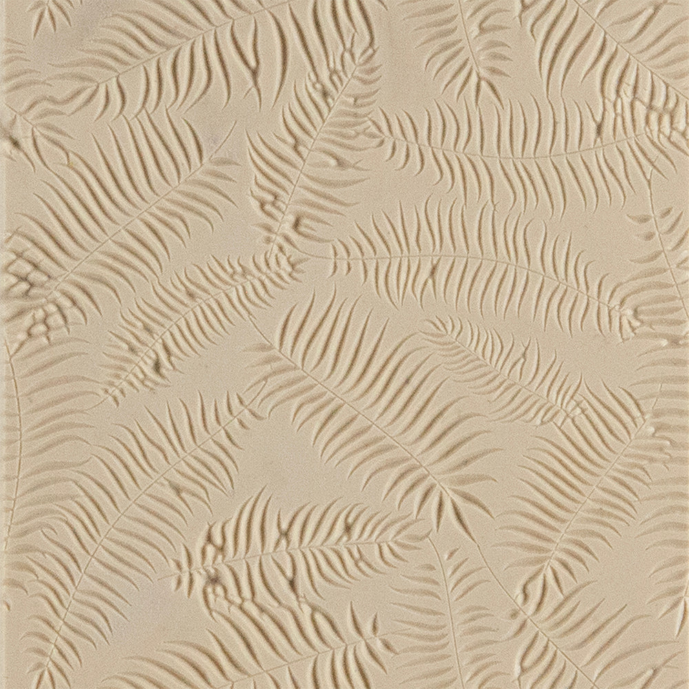 Texture Tile - Boston Ferns Embossed. Texture Tiles are flexible, washable and can be used with any soft clay. Spritz with CoolSlip or dust on Dry Powder Release for stick-free impressions when using metal clay and polymer clay.