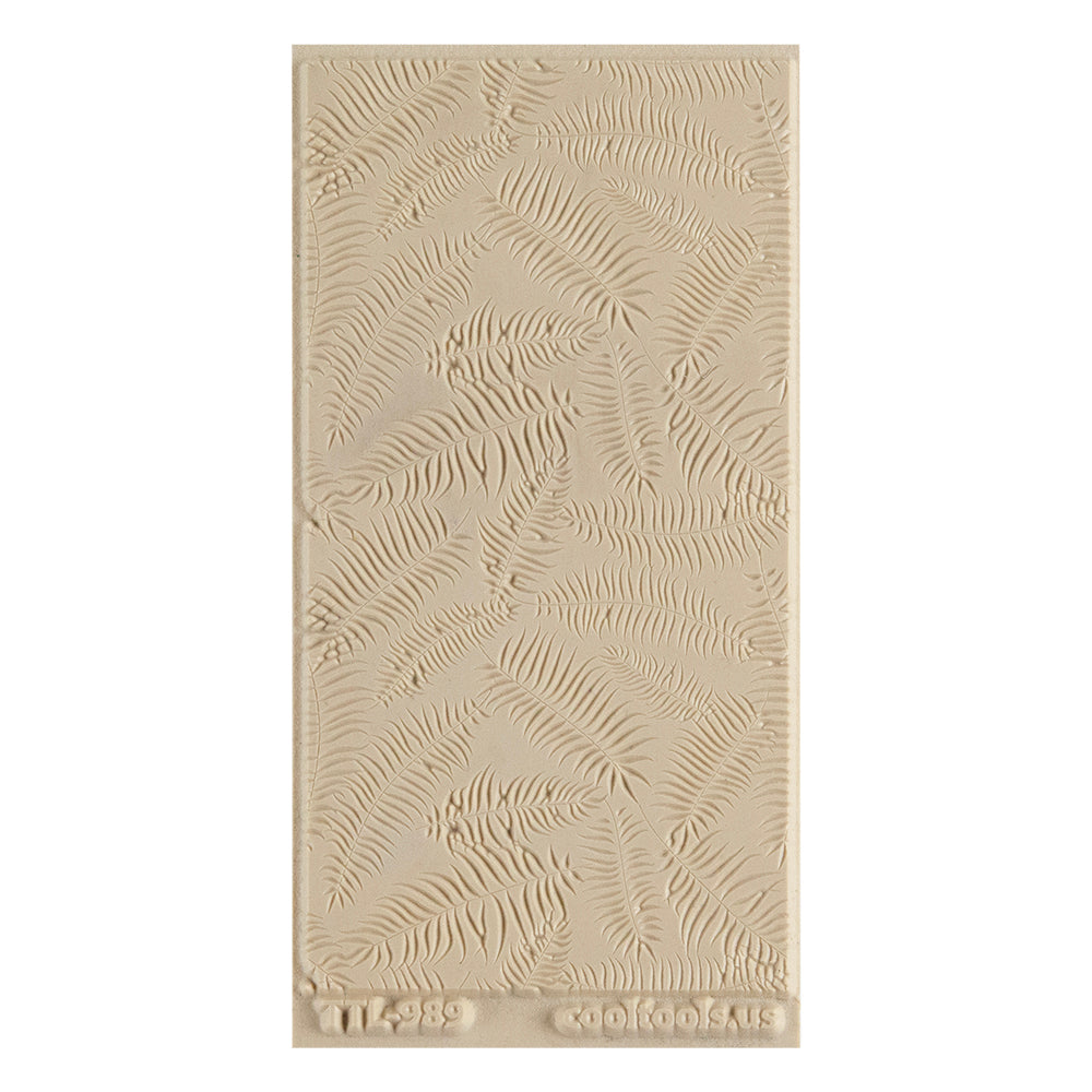 Texture Tile - Boston Ferns Embossed. Texture Tiles are flexible, washable and can be used with any soft clay. Spritz with CoolSlip or dust on Dry Powder Release for stick-free impressions when using metal clay and polymer clay.