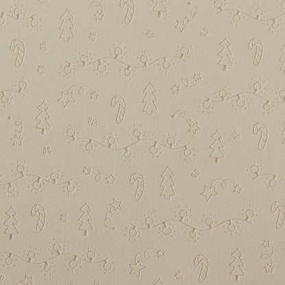 Texture Tile - Merry & Bright Embossed. Beige Texture Tiles are flexible, washable and can be used with any soft clay. Spritz with CoolSlip or dust on Dry Powder Release for stick-free impressions when using metal clay and polymer clay.