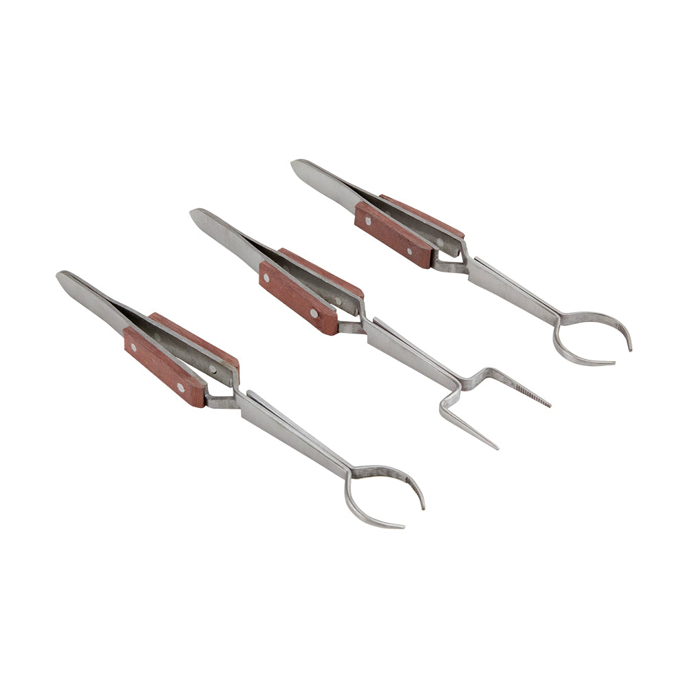 Tweezer Set - Cross-lock Work Holding - Set/3 with wood handles