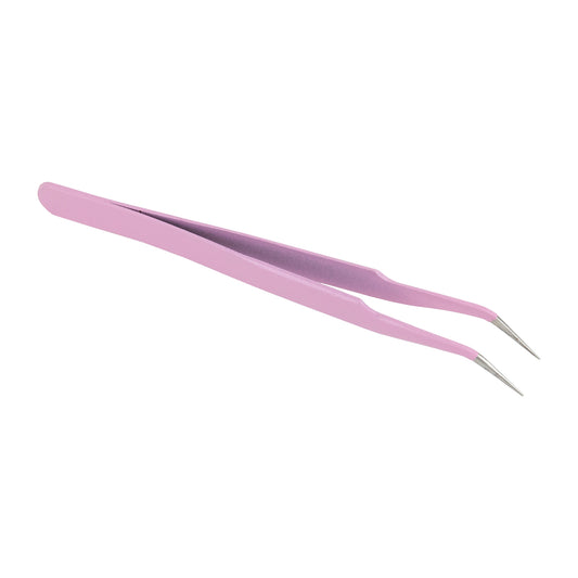 pink Stainless Steel Precision Beading Tweezers Bent Tip