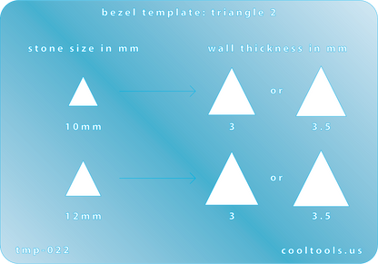plastic Bezel Template - Triangle 2 Bezel template with triangle shapes for jewelry making on a blue background