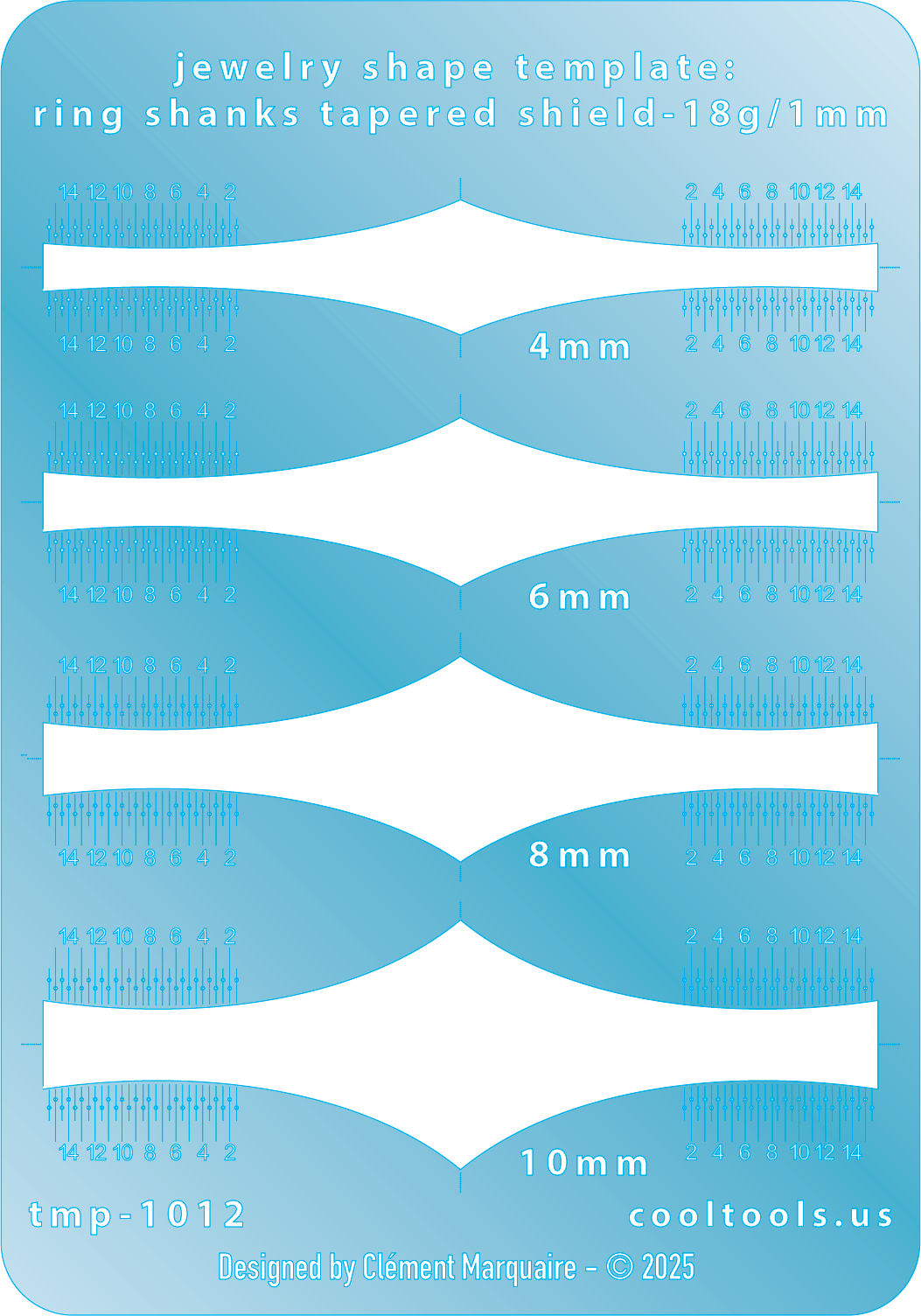 blue plastic Ring Shank Template - Tapered Shield - 18g / 1mm