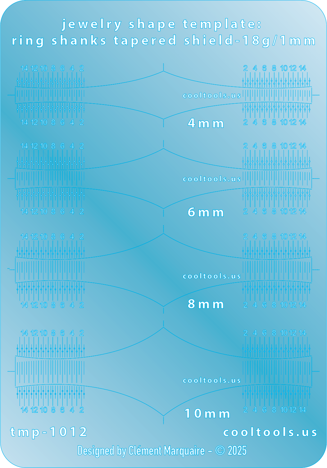 blue plastic Ring Shank Template - Tapered Shield - 18g / 1mm