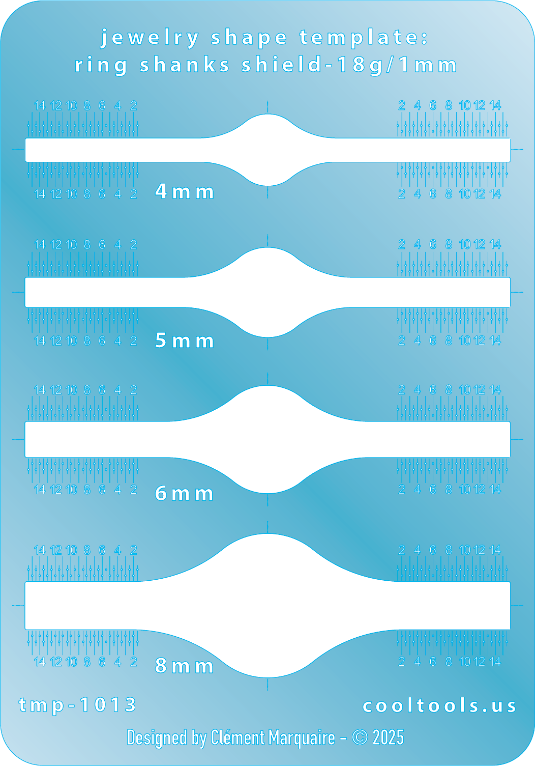 blue plastic Ring Shank Template - Shield - 18g / 1mm