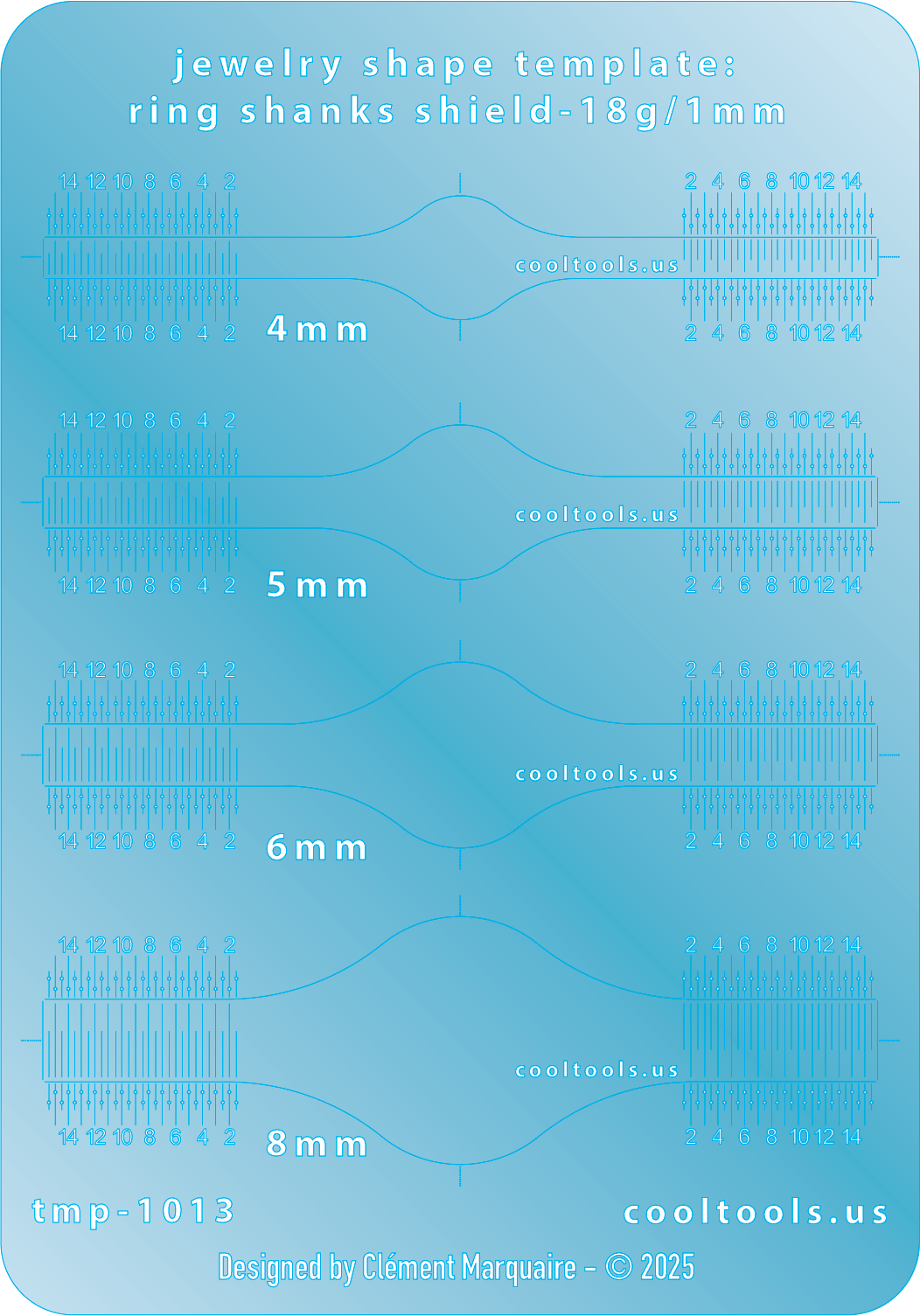 blue plastic Ring Shank Template - Shield - 18g / 1mm