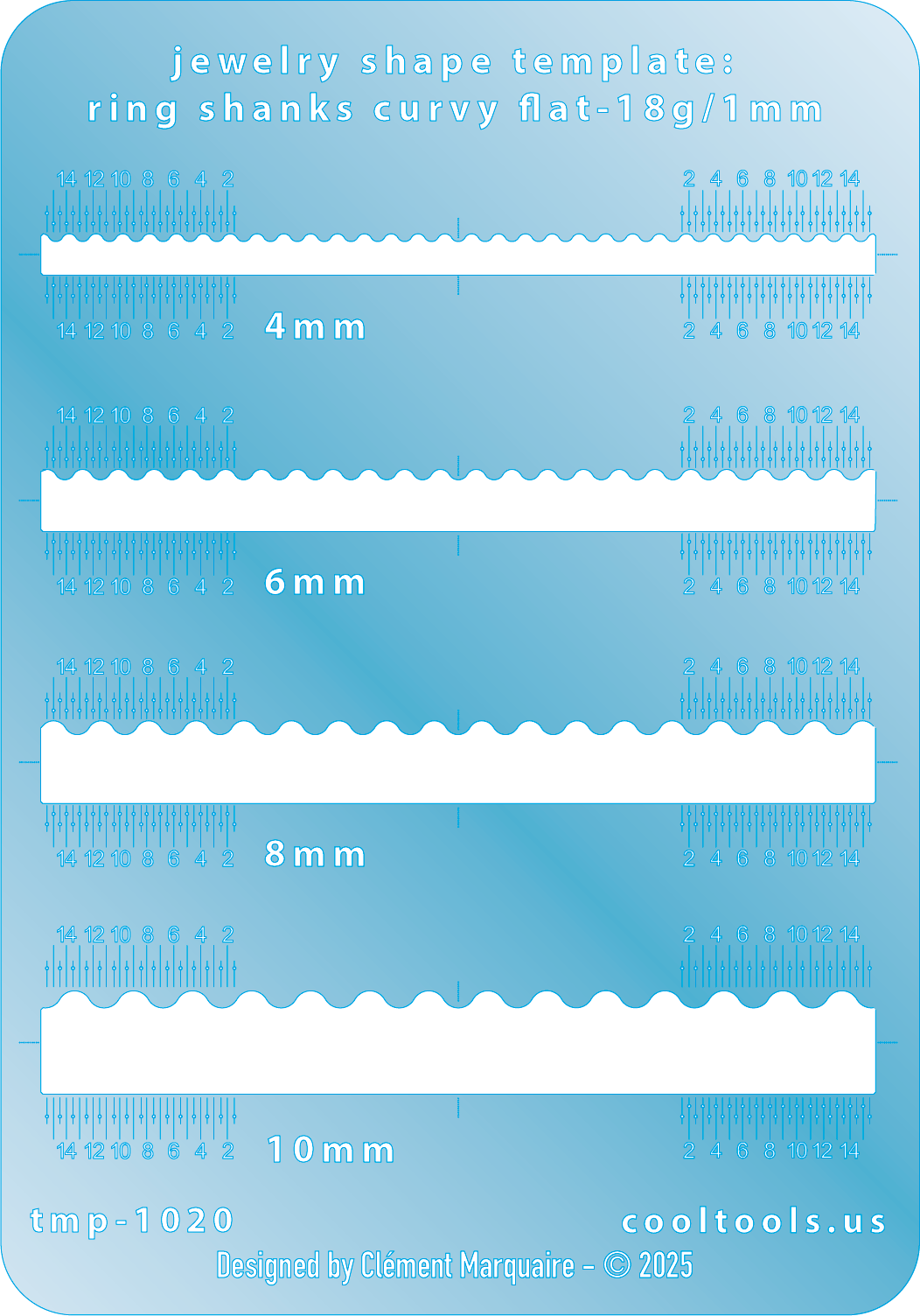 blue plastic Ring Shank Template - Curvy flat