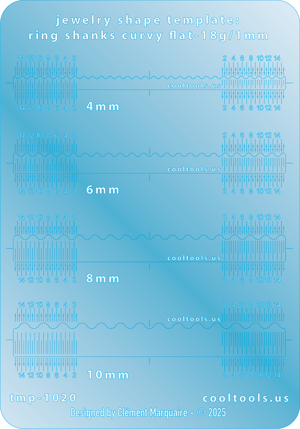 blue plastic Ring Shank Template - Curvy flat
