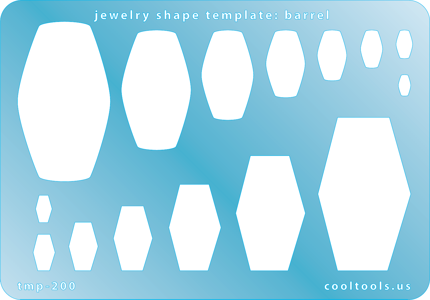 plastic Jewelry shape template with barrel designs on a blue background