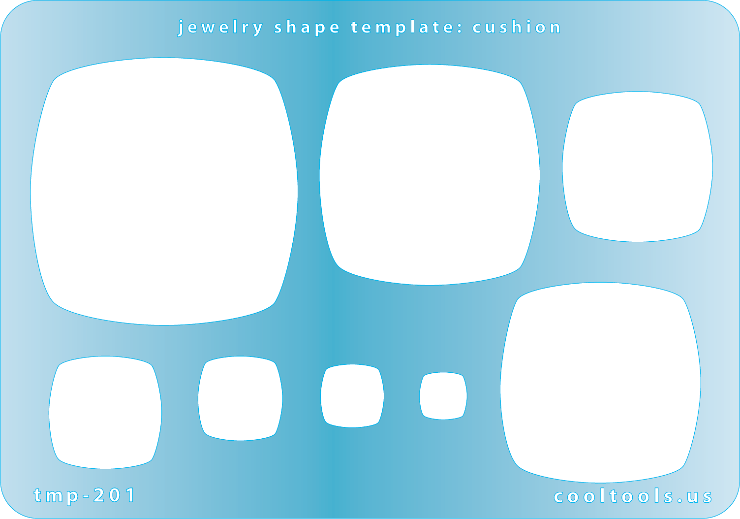plastic Jewelry shape template with cushion cut shapes on a blue background