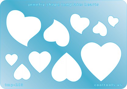 plastic Jewelry shape template with various heart designs on a blue background