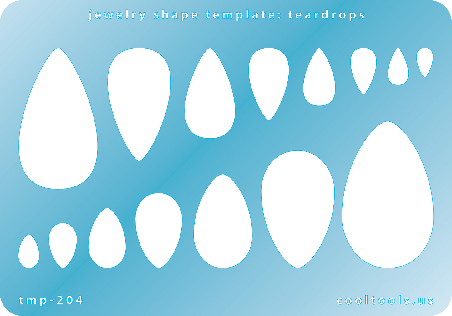 plastic Jewelry shape template for teardrops on a blue background