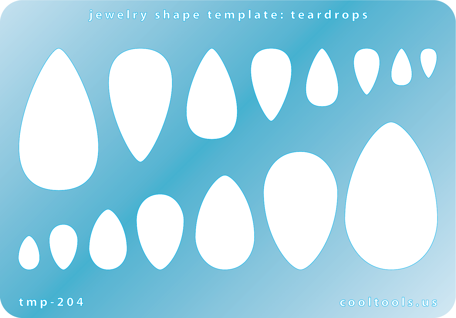 plastic Jewelry shape template for teardrops on a blue background