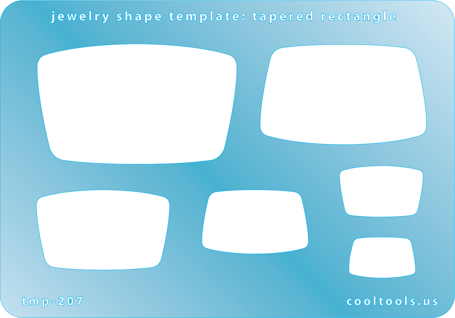 plastic Jewelry shape template with tapered rectangle design on a blue background