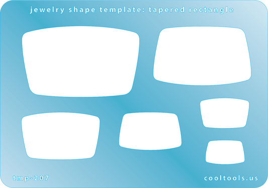 plastic Jewelry shape template with tapered rectangle design on a blue background
