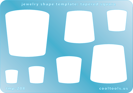 plastic Jewelry shape template with tapered square shapes on a blue background