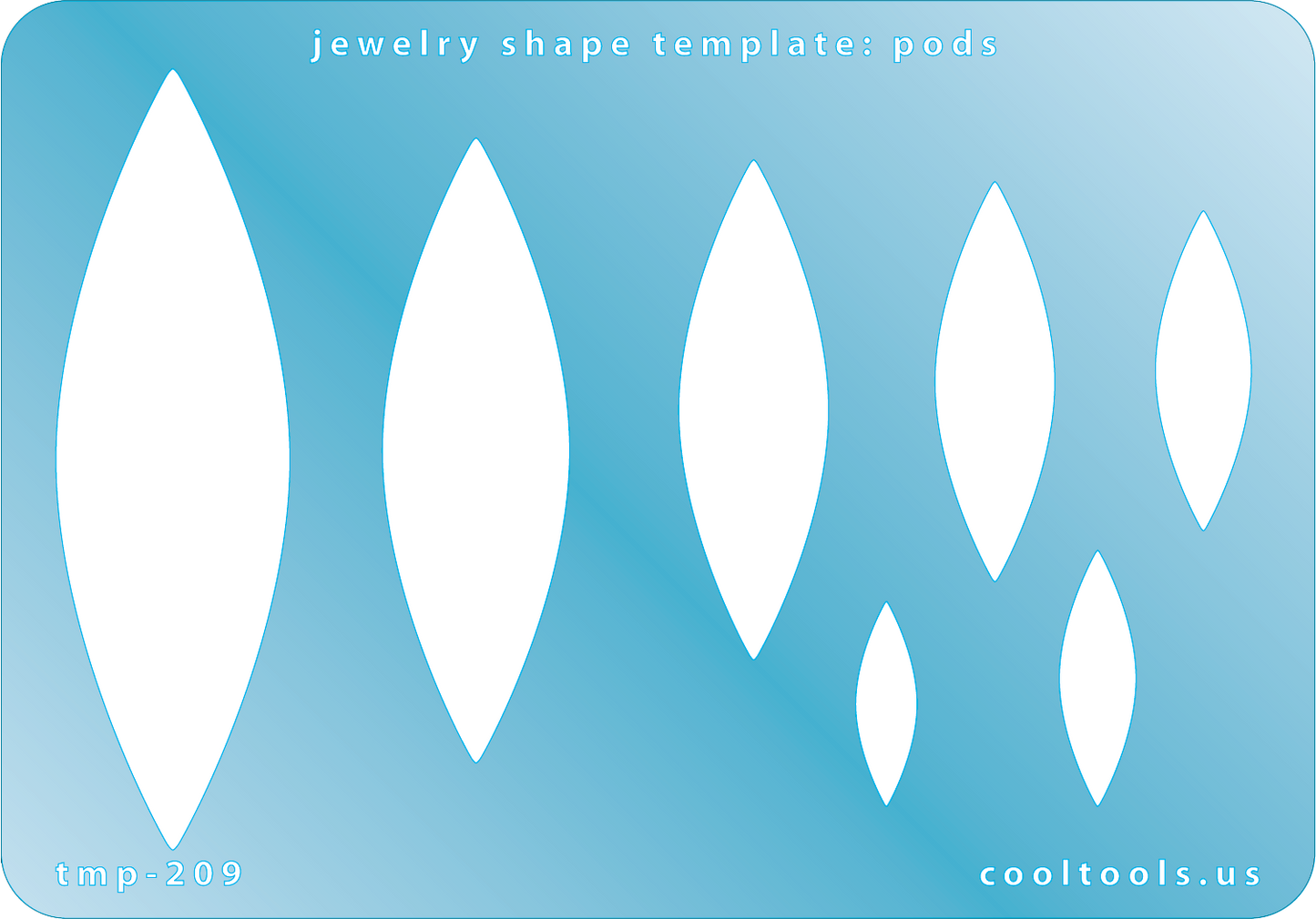 plastic Jewelry shape template with pod designs on a blue background