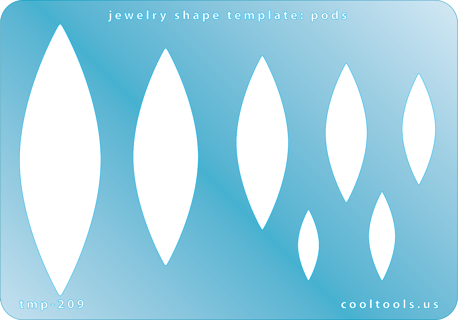 plastic Jewelry shape template with pod designs on a blue background