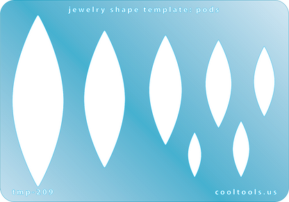 plastic Jewelry shape template with pod designs on a blue background