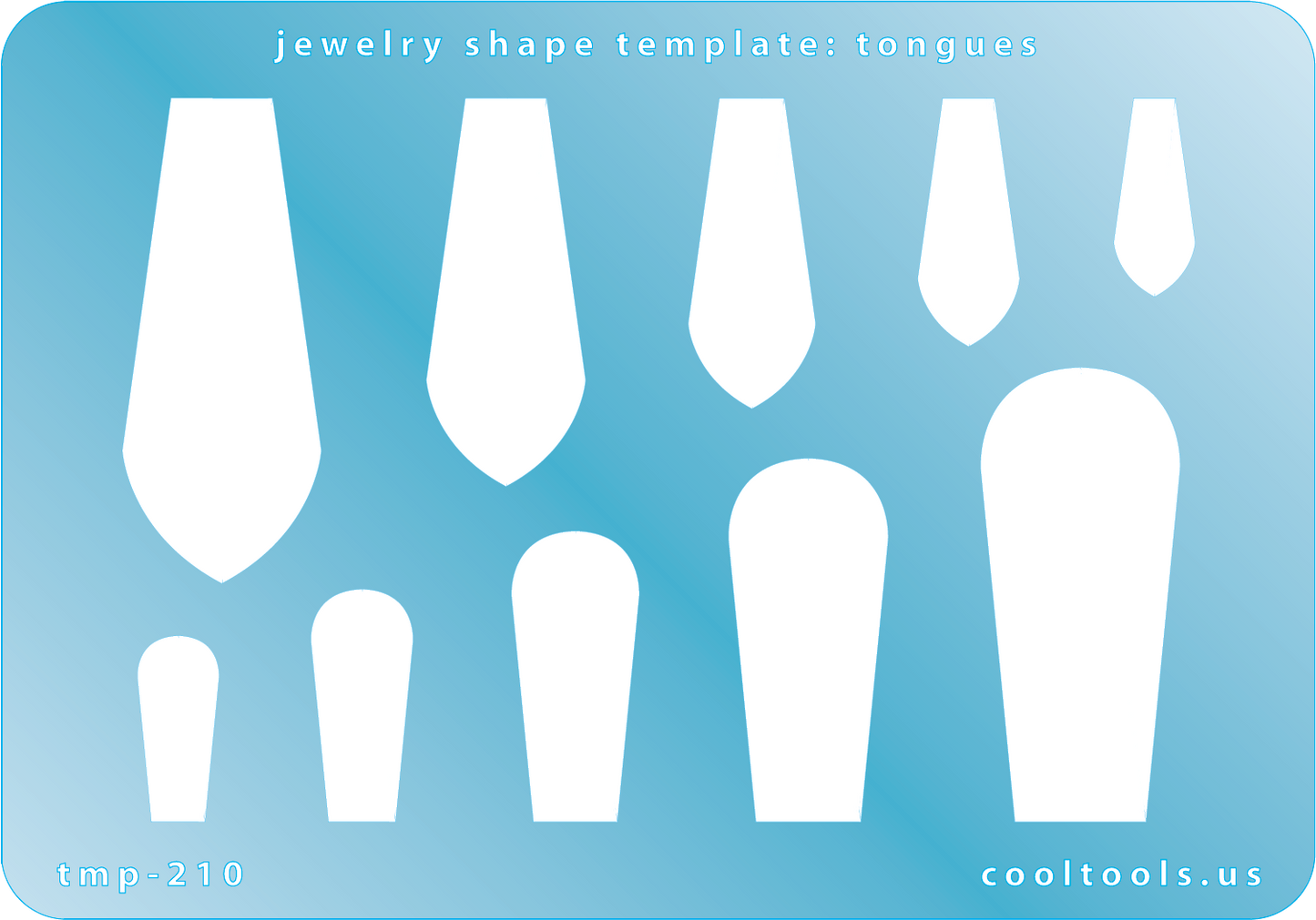 plastic Jewelry shape template for tongues on a blue background with 'cooltools.us' branding.