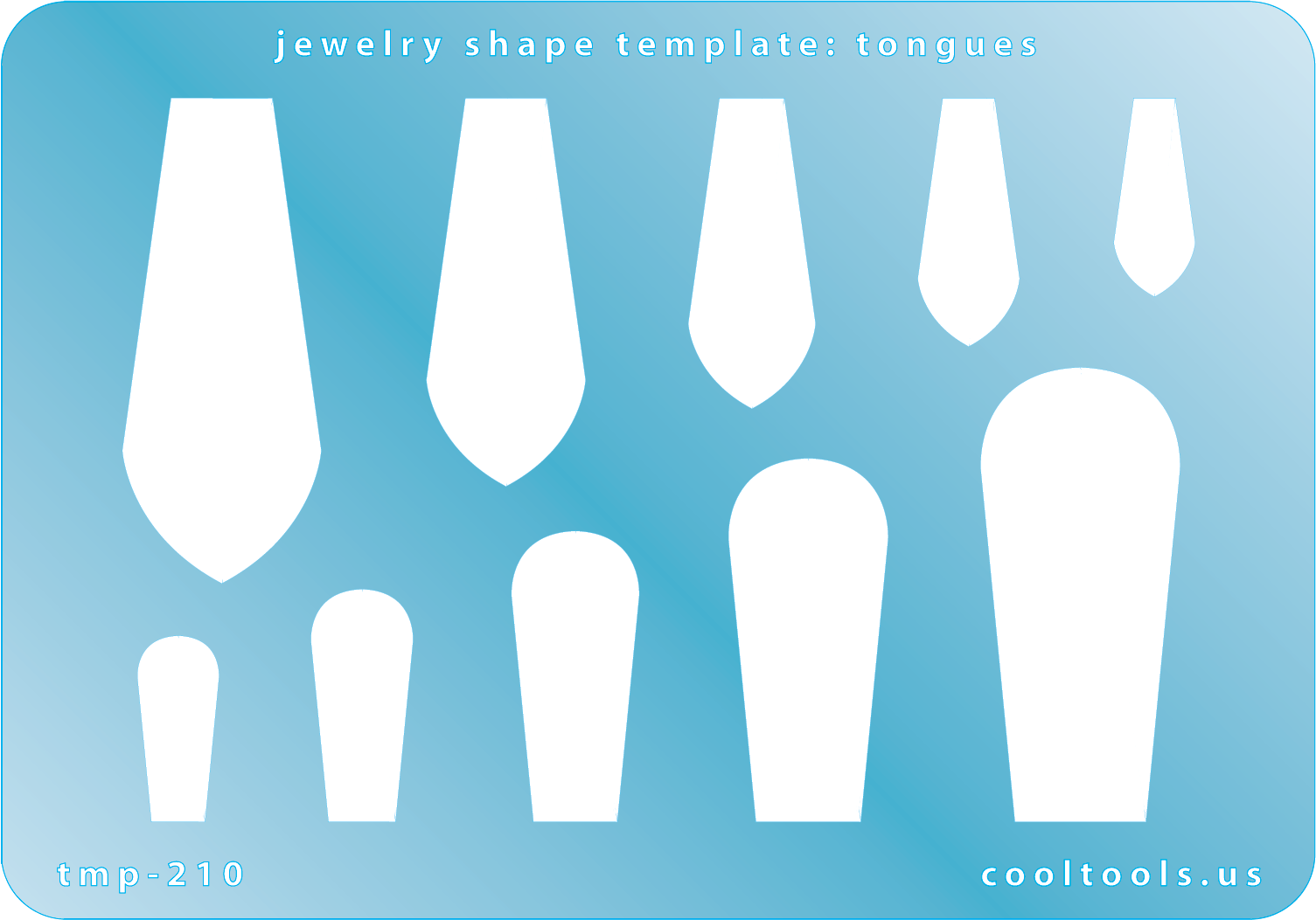 plastic Jewelry shape template for tongues on a blue background with 'cooltools.us' branding.