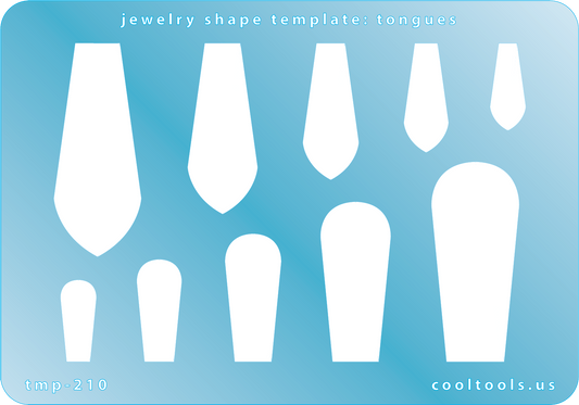 plastic Jewelry shape template for tongues on a blue background with 'cooltools.us' branding.