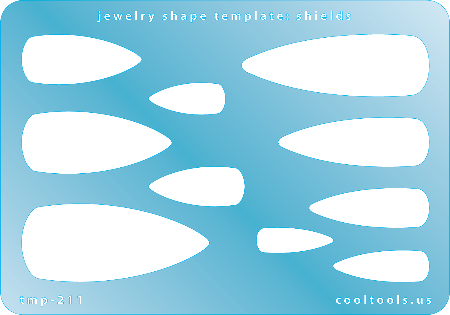 plastic Jewelry shape template for shields on a blue background with 'cooltools.us' branding.