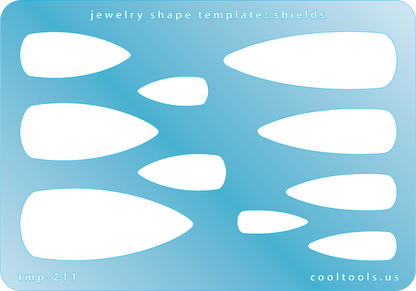 plastic Jewelry shape template for shields on a blue background with 'cooltools.us' branding.