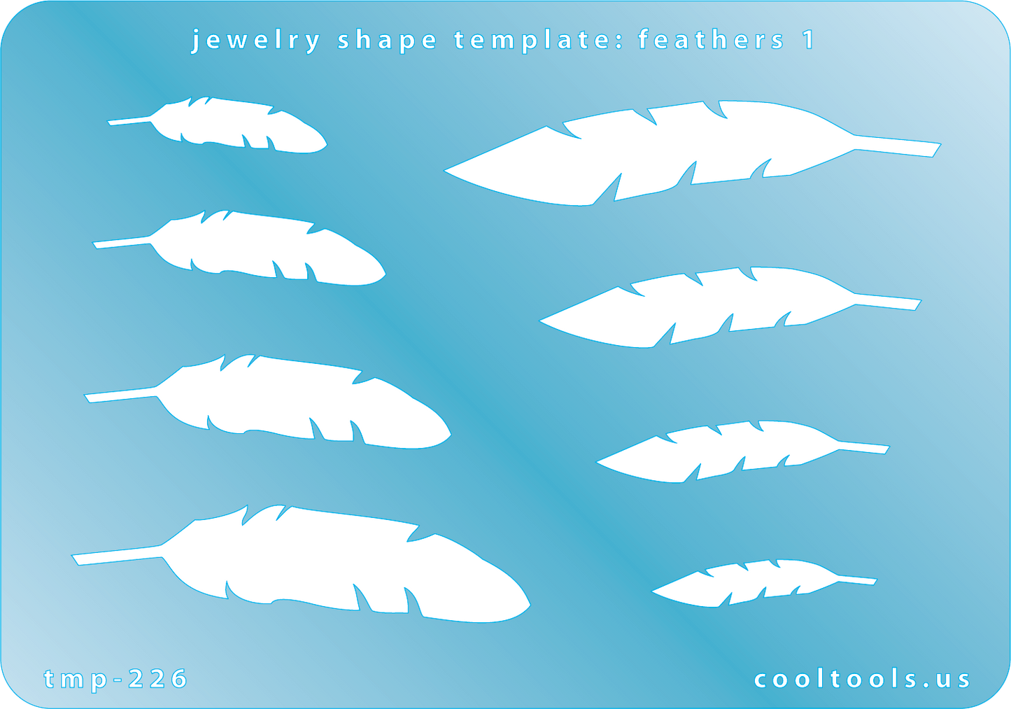 plastic Jewelry shape template with feather designs on a blue background