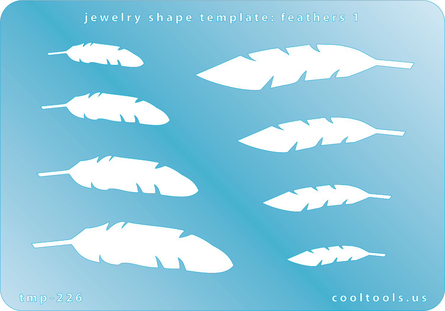 plastic Jewelry shape template with feather designs on a blue background