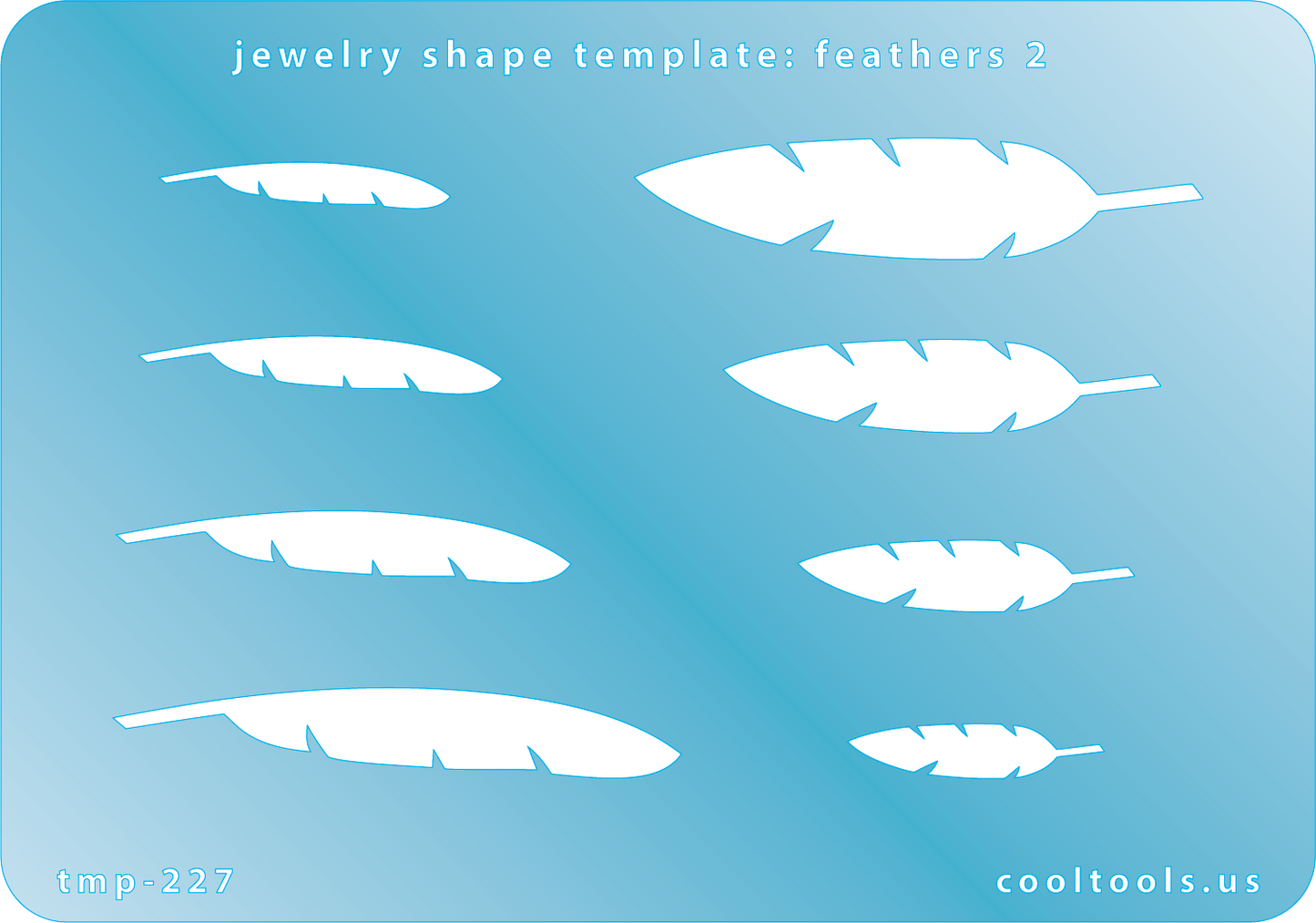 plastic Jewelry Shape Template - Feathers 2 Jewelry shape template with feather designs on a blue background